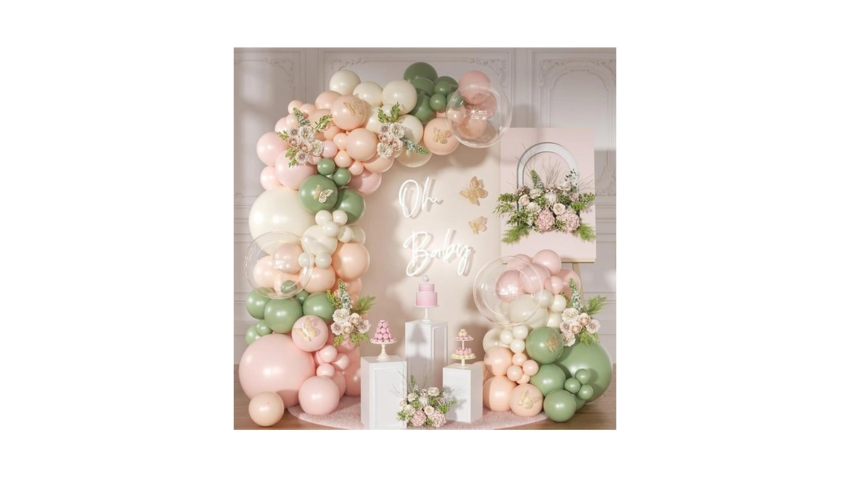 Nuttybash Pink Green Balloon Arch Kit, Baby Shower Birthday Decor