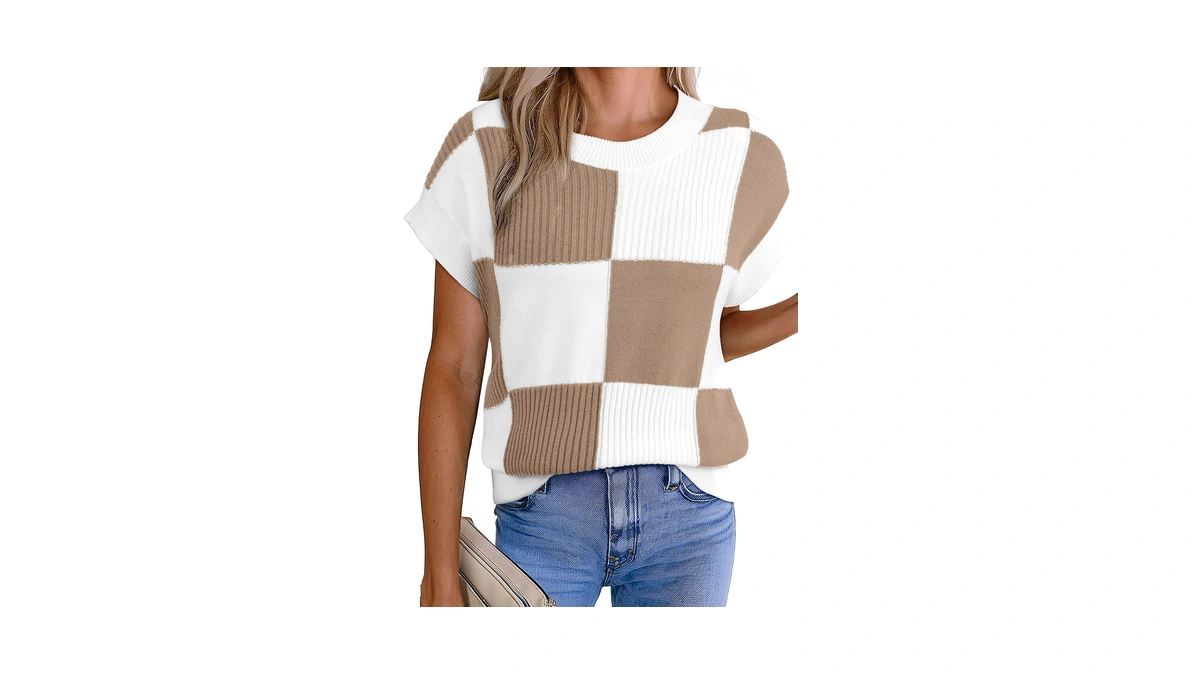 Evaless Short Sleeve Sweater For Women Knit Tank Top, Dark