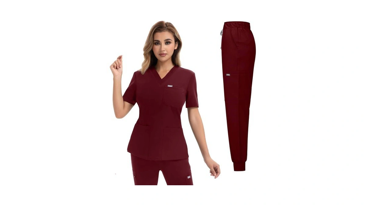 Yezex Women's Medical Scrub Set, V-neck Top & Jogger Pants,