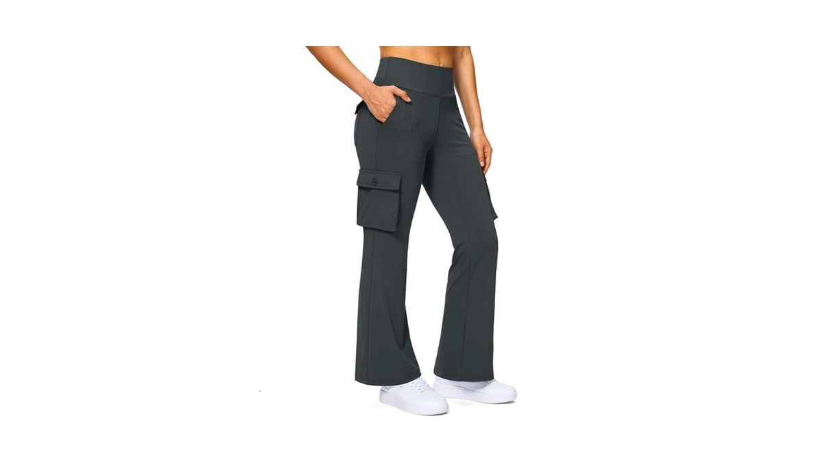 Women's 6 Pockets High Waist Yoga Pants Cargo Flare Pant,