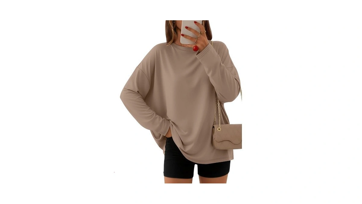 Automet Women's Oversized Long Sleeve Shirts Casual Tops Khaki M