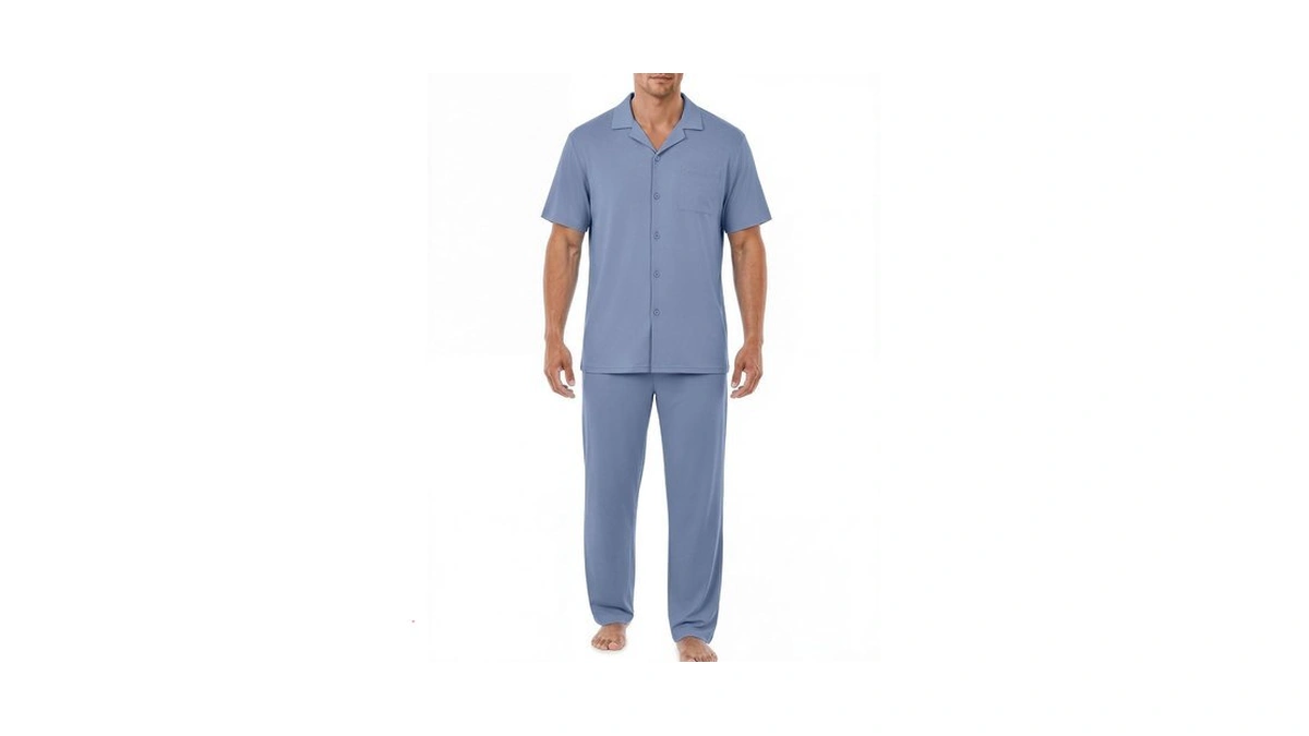 Ekouear Mens Pajamas Set Button Down Short Sleeve Shirt Pjs