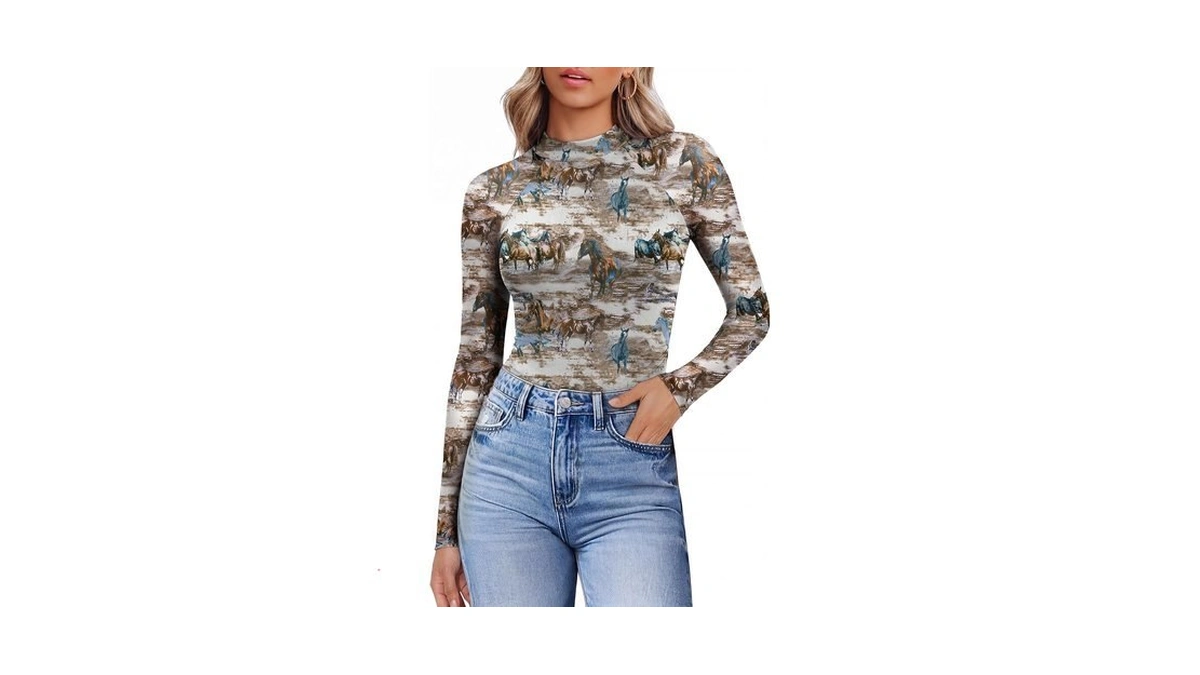 Women Mesh Shirts Long Sleeve Lace Tops Mock Turtleneck Tee