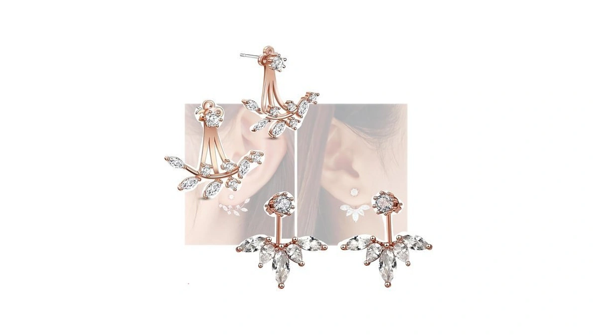 Elensan Rose Gold Leaf With Cz Crystal Ear Cuff Jacket