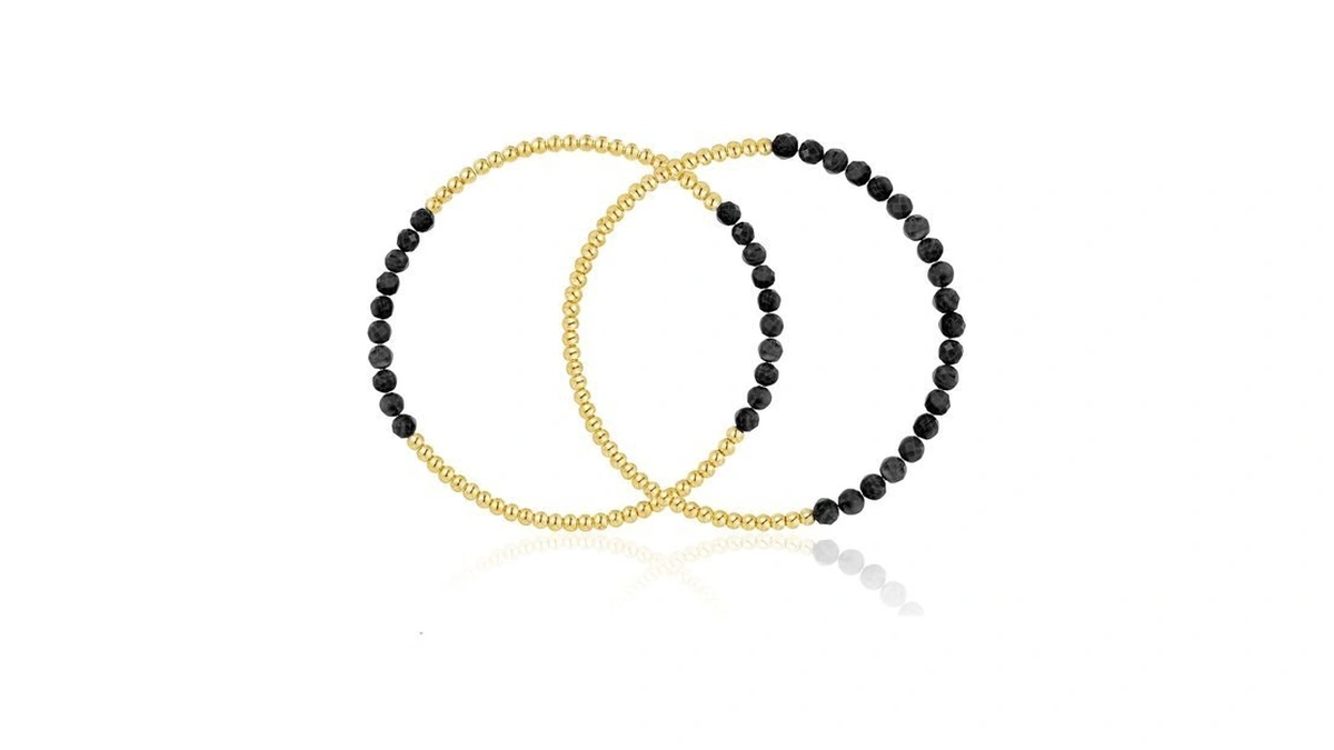 Kainier Gold Beaded Bracelets For Women 2pairs 14k Gold Plated