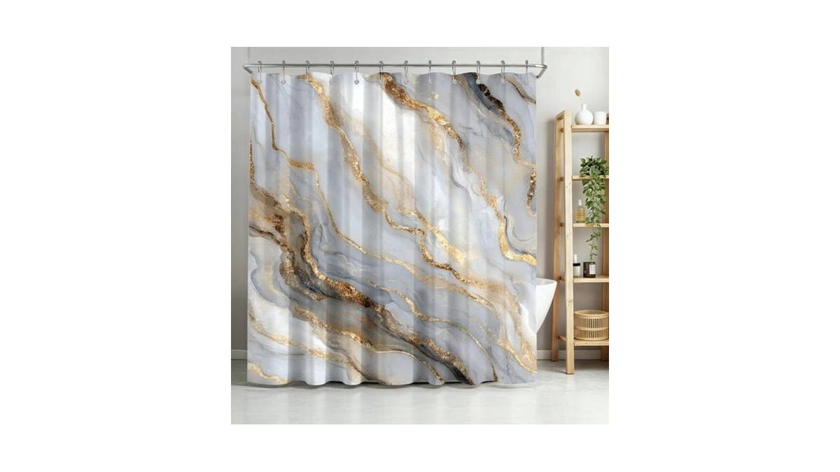 Artsgoo White Marble Water Repellent Shower Curtain Set, 72x84 In