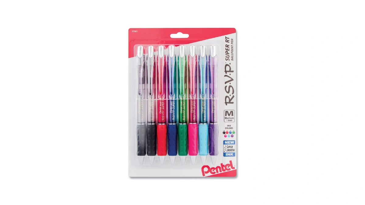 Pentel Rsvp Super-smooth Ballpoint Retractable Pen, Assorted, 8 Pack (bx480bp8m)