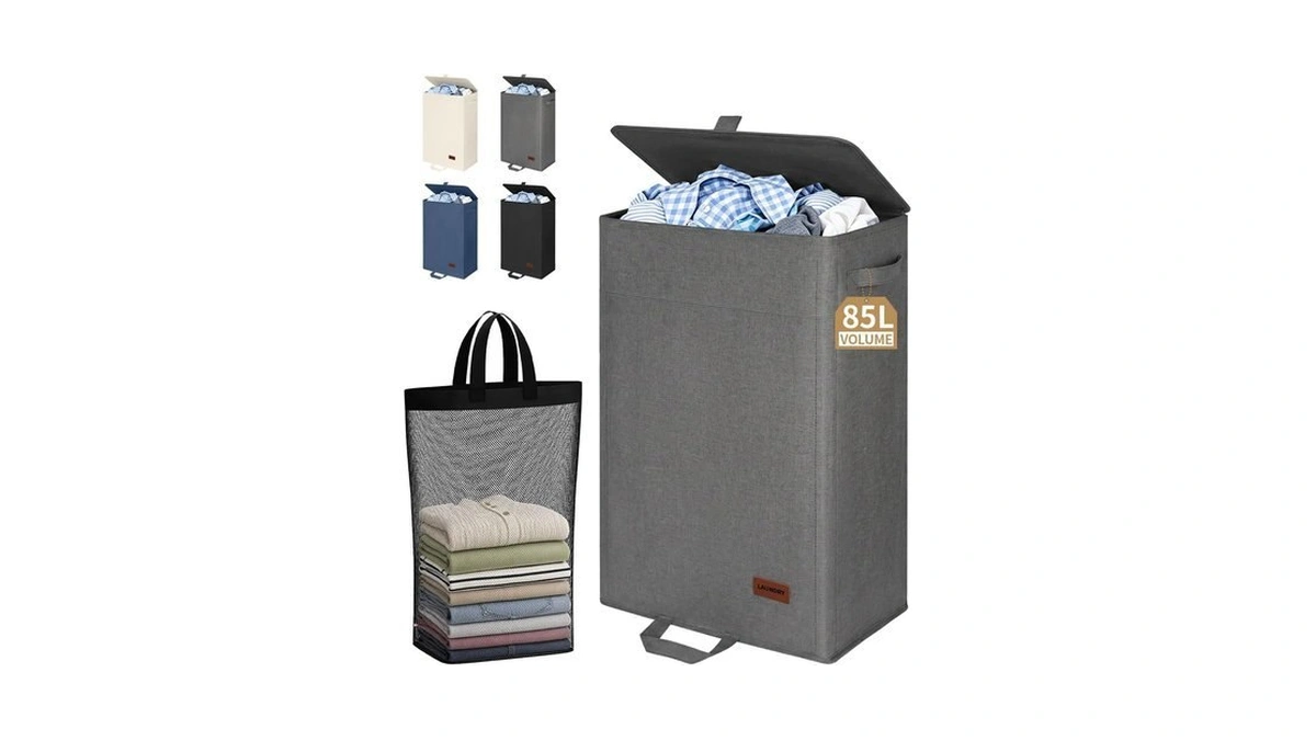 Hosynwin 85l Laundry Hamper With Lid, Tall Dirty Clothes Hamper,