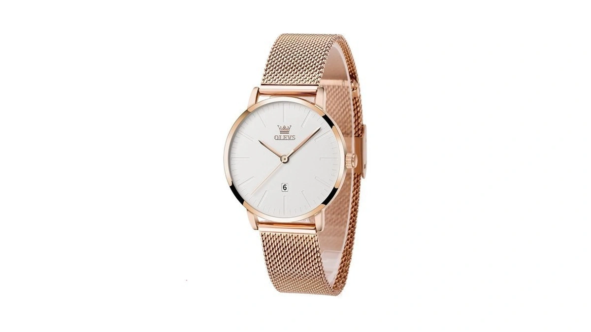 Olevs Rose Gold Stainless Steel Ultra Slim Wrist Watches For