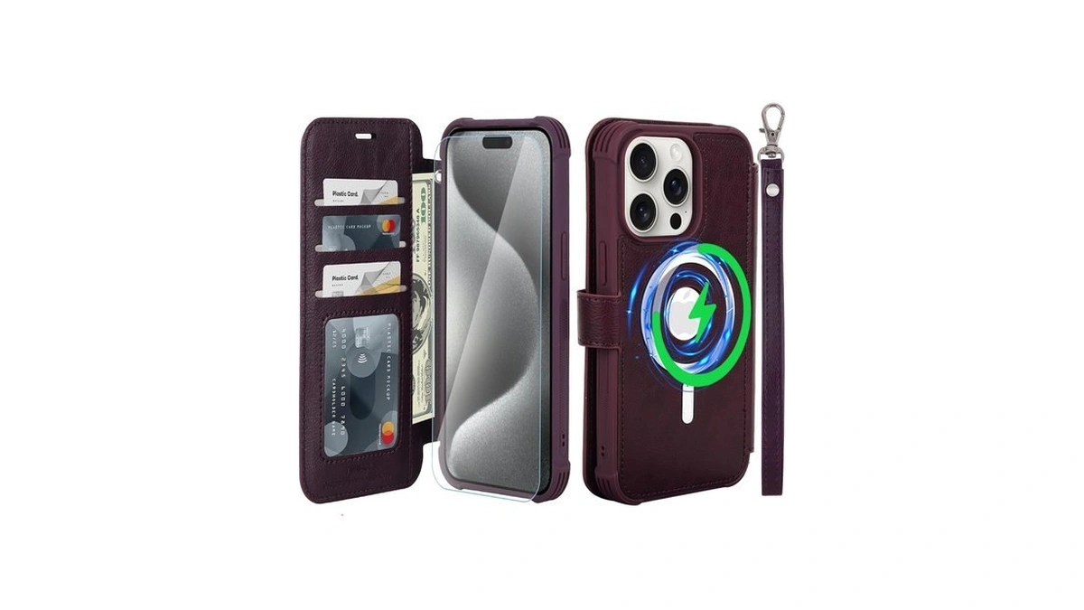 Vanavagy Wallet Case For Iphone 15 Pro For Magsafe, Purple