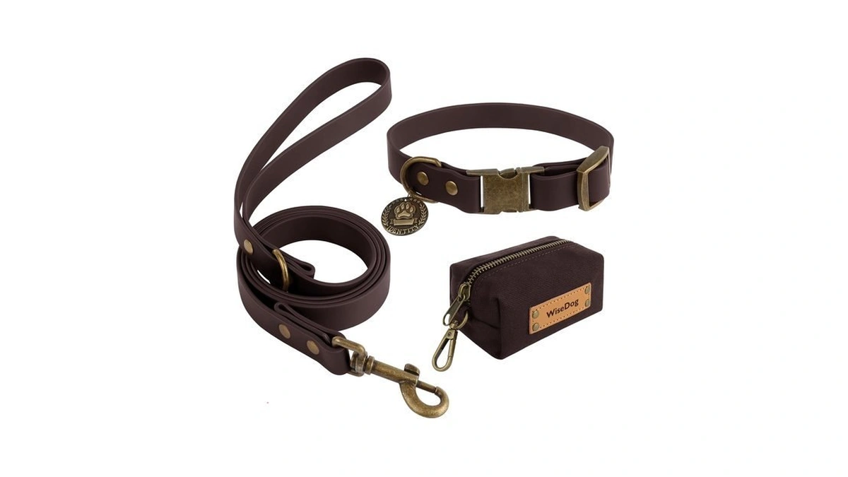 Wisedog Waterproof Dog Collar And Leash Set, Brown, S