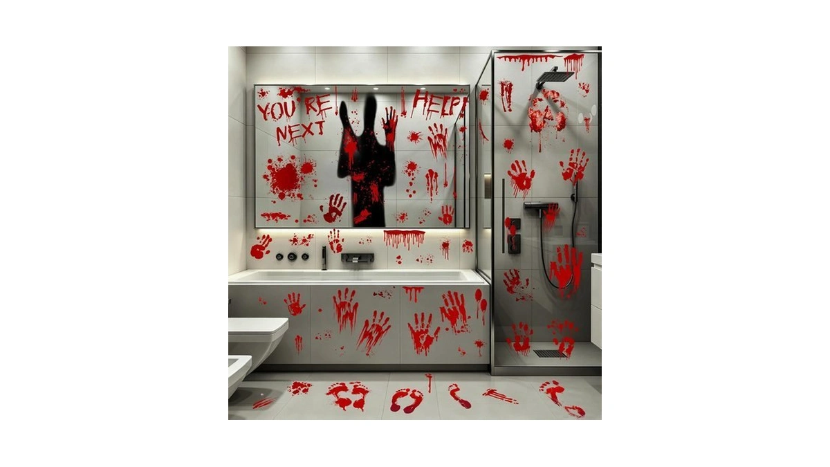 67pcs Bloody Halloween Decor, Handprint Halloween Window Clings For Home