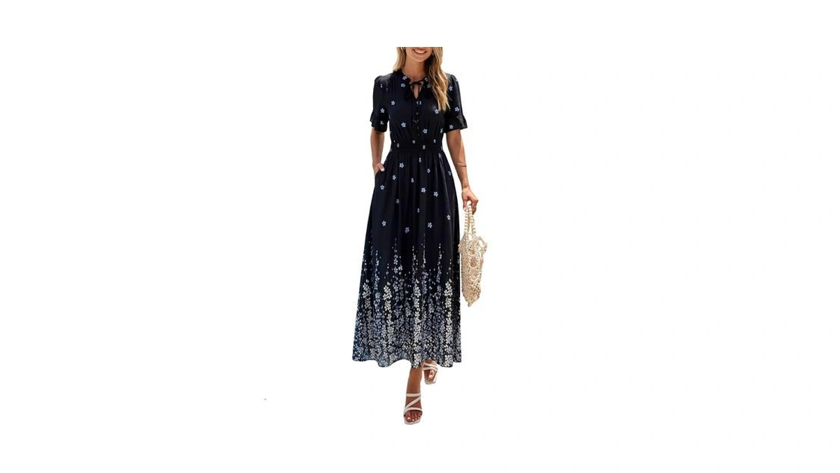 Prettygarden Women Boho Floral Maxi Dress Summer, Black White Floral,s