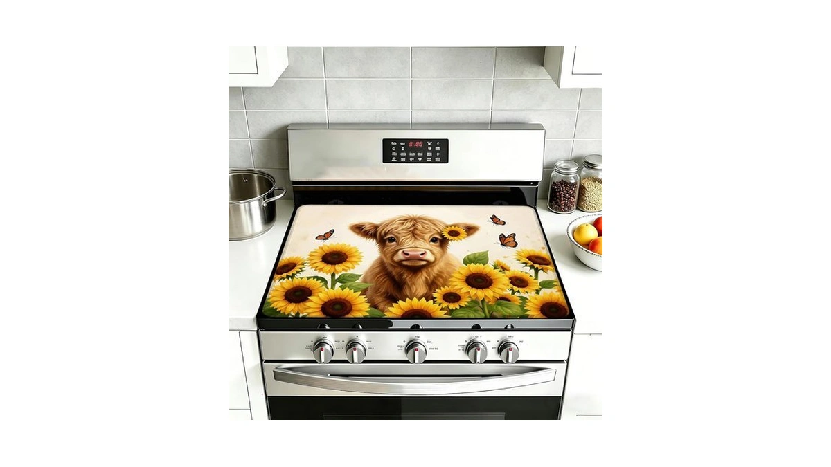Cute Highland Cow Stove Top Covers For Electric Stove,rustic Sunflower