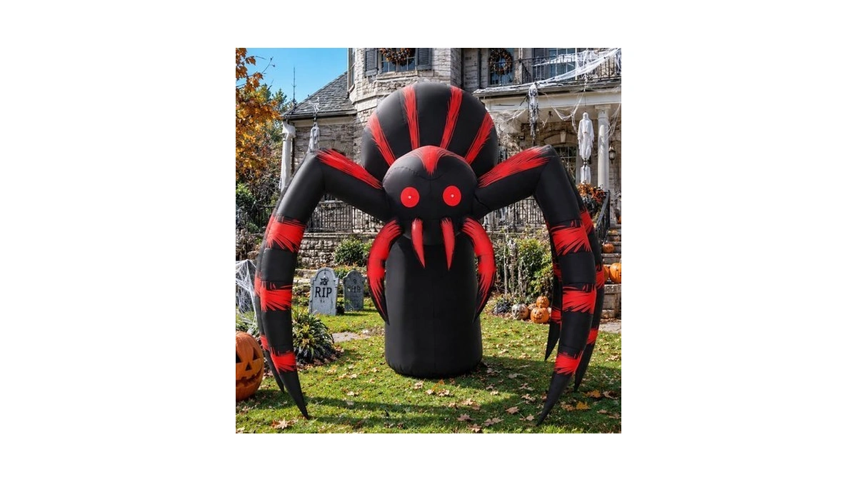Comin 7ft Halloween Inflatables Red Stripe Spider Yard Decor With
