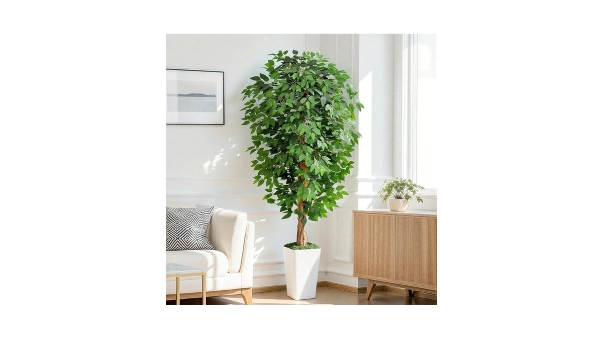 Keeplush 6ft Ficus Artificial Tree With 3 Natural Curved Trunks,