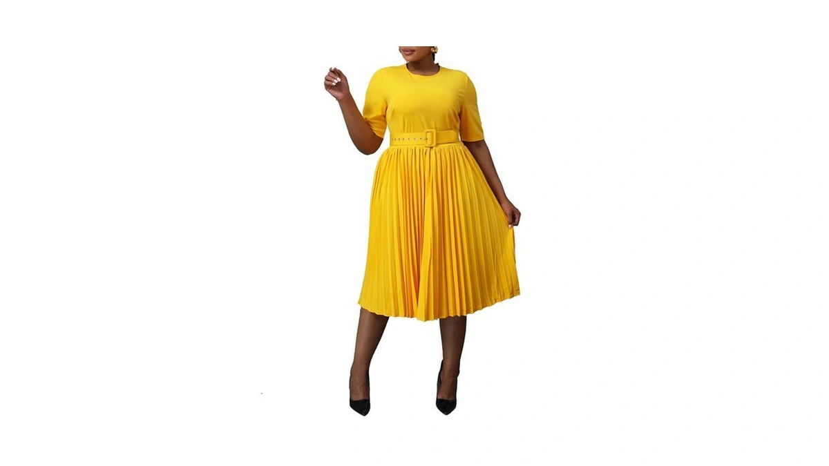 Verwin Plus Size Dress Short Sleeve Dress For Women Round