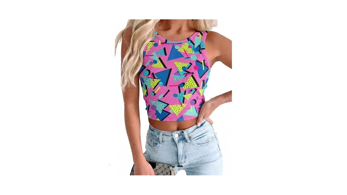 Women Crop Tank Top Vintage 80s 90s Tee Disco 80s