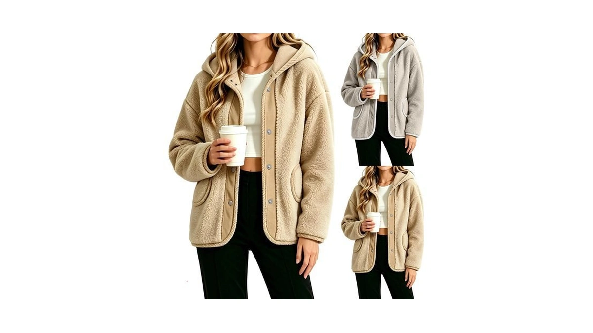 Forandiu Womens Fleece Jacket Long Sleeve Button Sherpa Coat Winter