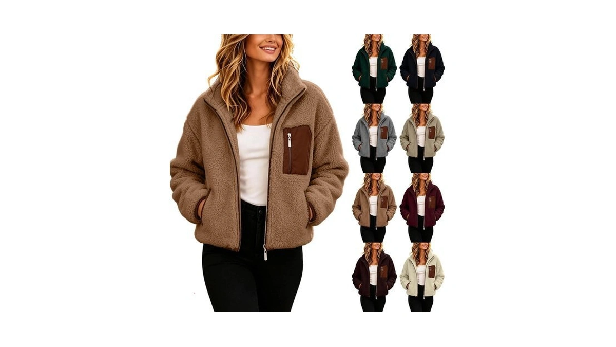 Women's Sherpa Fleece Jacket Stand Collar Fuzzy Faux Shearling Zipper