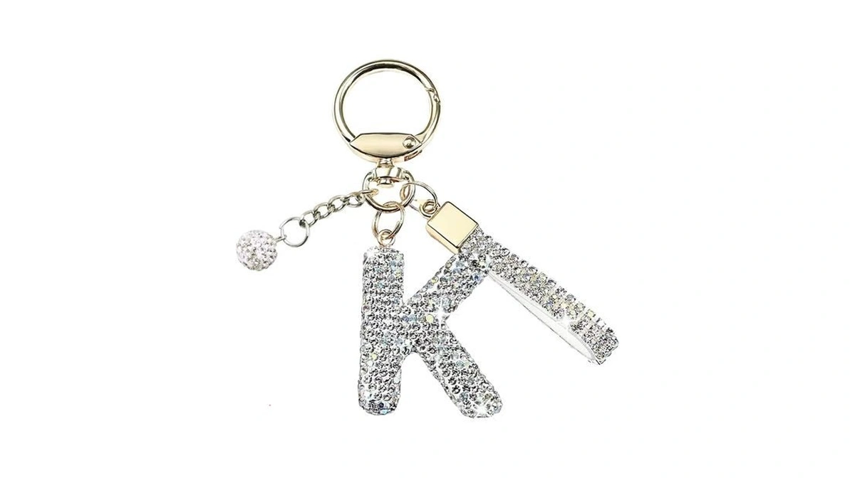 White A-z Initials Letter Keychain Bling Sparkly Cute Pendant For