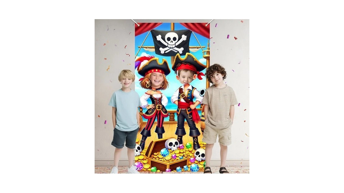 Hometitute Pirate Photo Door Banner Pirate Ship Backdrop Treasure Chest