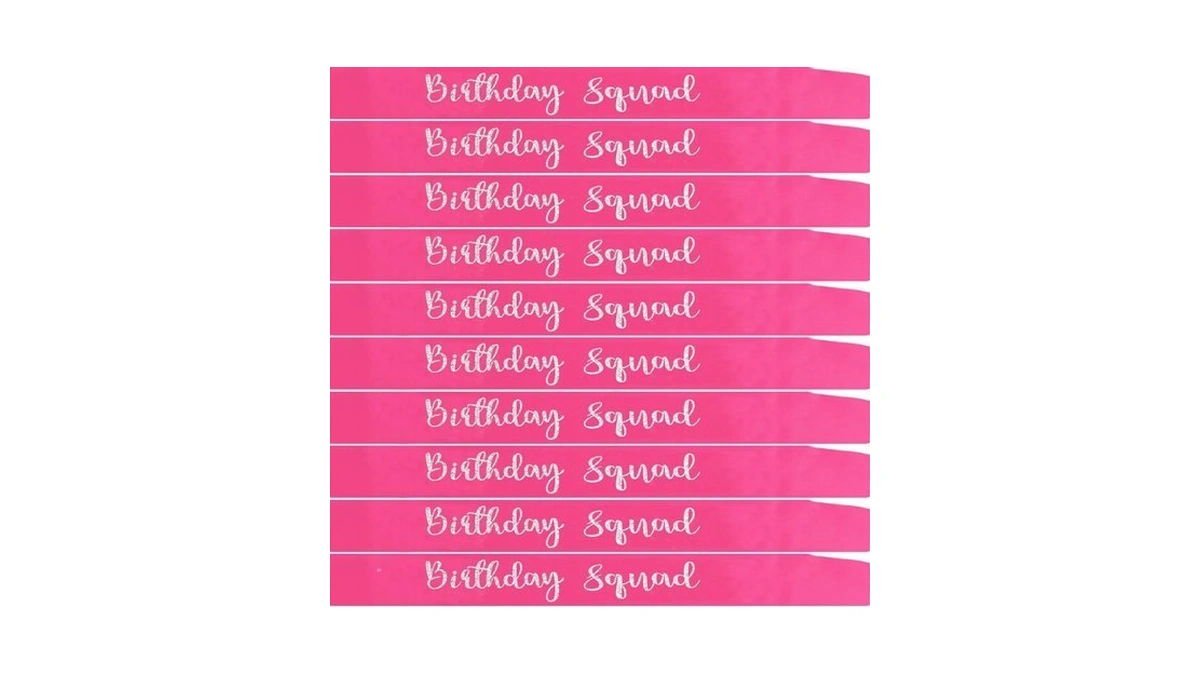 10pcs Birthday Squad Sash Silver Glitter Hot Pink Satin Sashes