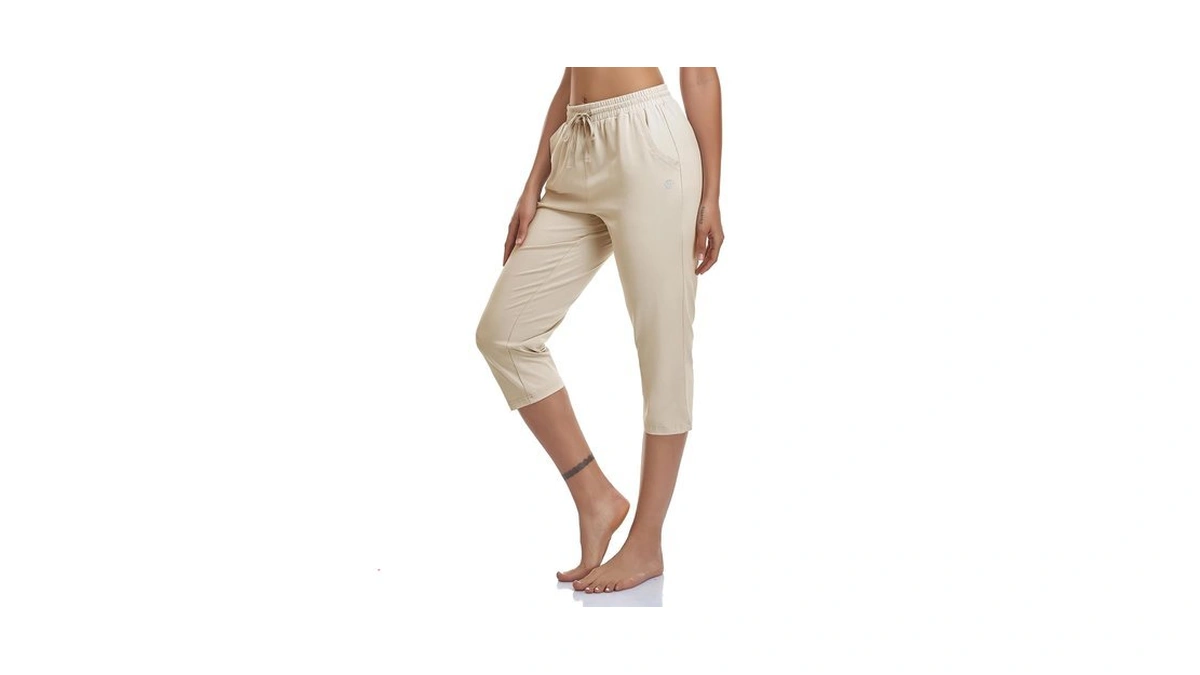 Veobike Women's Joggers Capri Pants Cotton Jersey Pants Drawstring Active