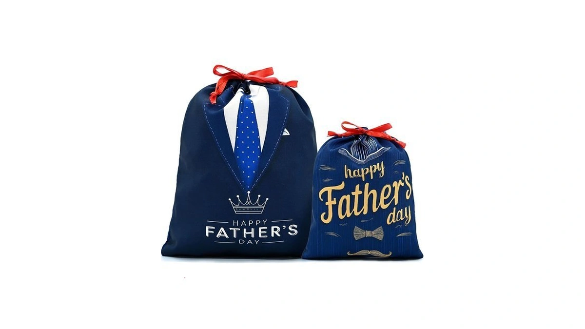 Mshutbna Dark Blue Happy Father's Day Gift Bags 2pcs Reusable