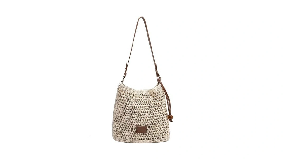 Cotton Fibre Crochet Beach Tote Bag For Vacat...