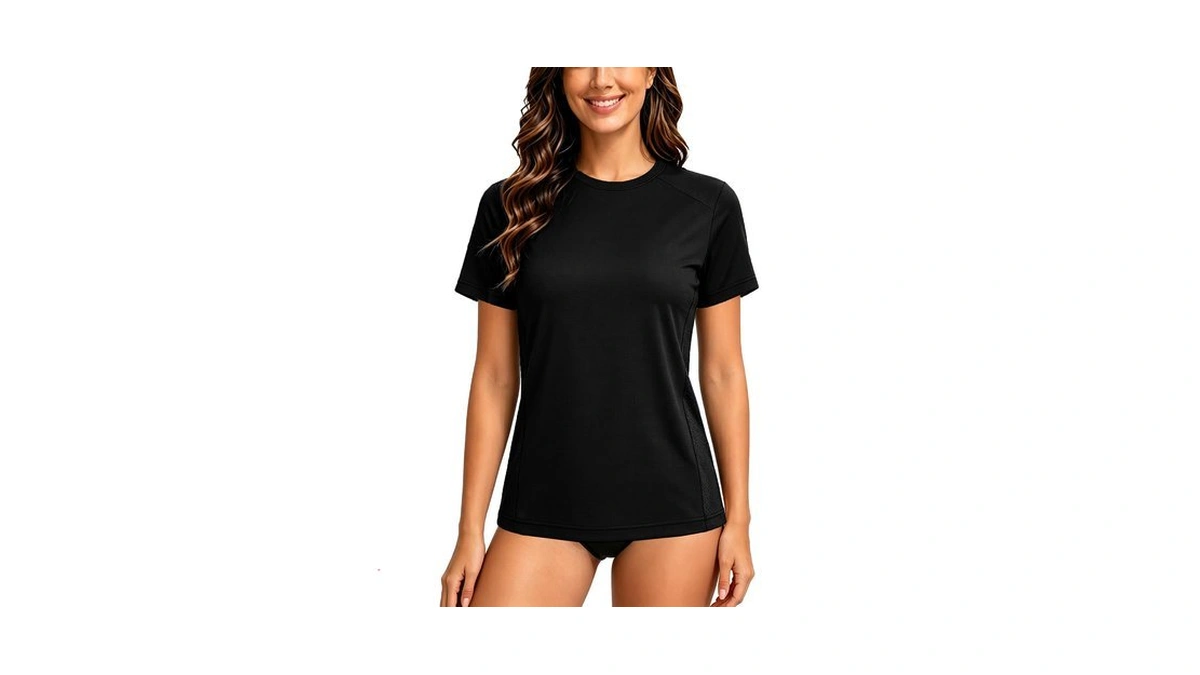 Swim Shirts For Woman: Loose Fit Short Sleeve Upf 50+