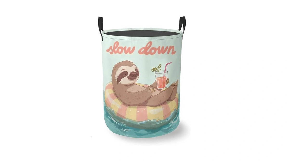 Sloth Round Laundry Hamper Storage Basket Toys Clothes Organizer Bin