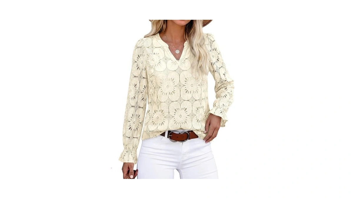 Kirundo Eyelet Tops For Women Lace Crochet Dressy Casual Blouses,