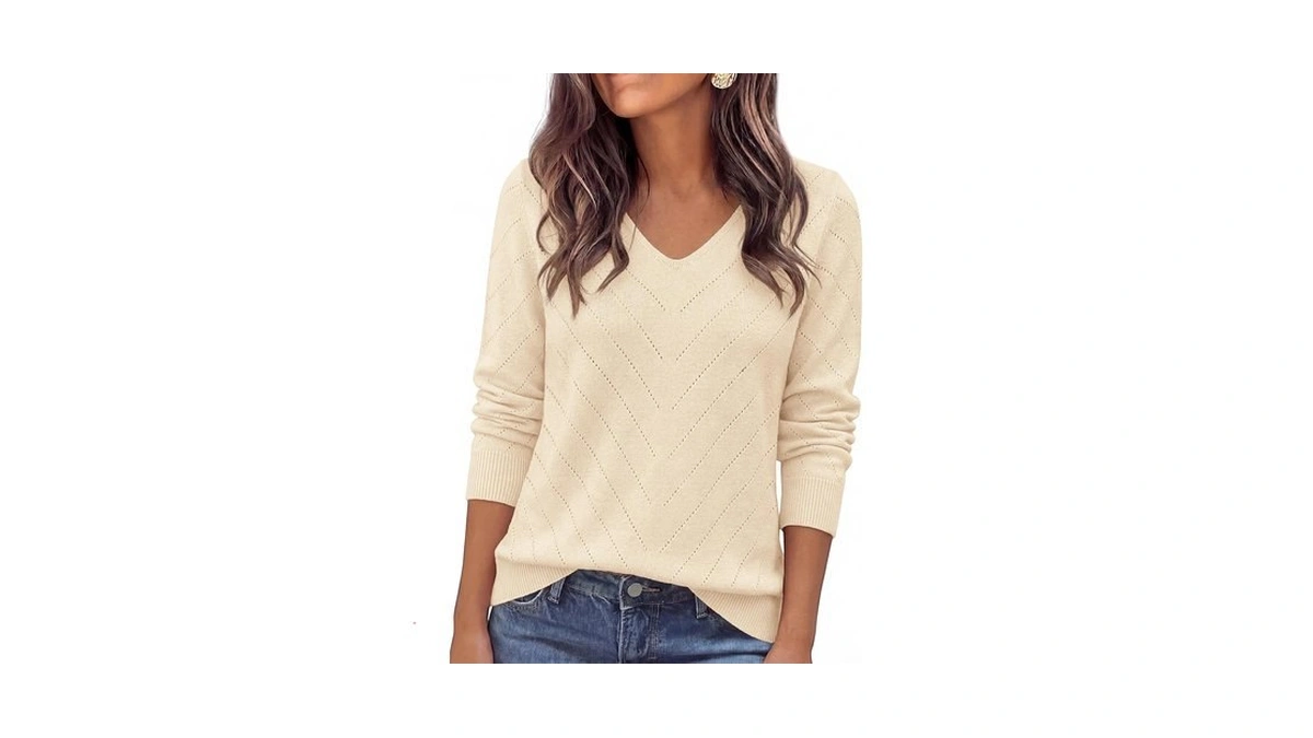 Prettygarden Hollow Out V Neck Long Sleeve Tops For Women,