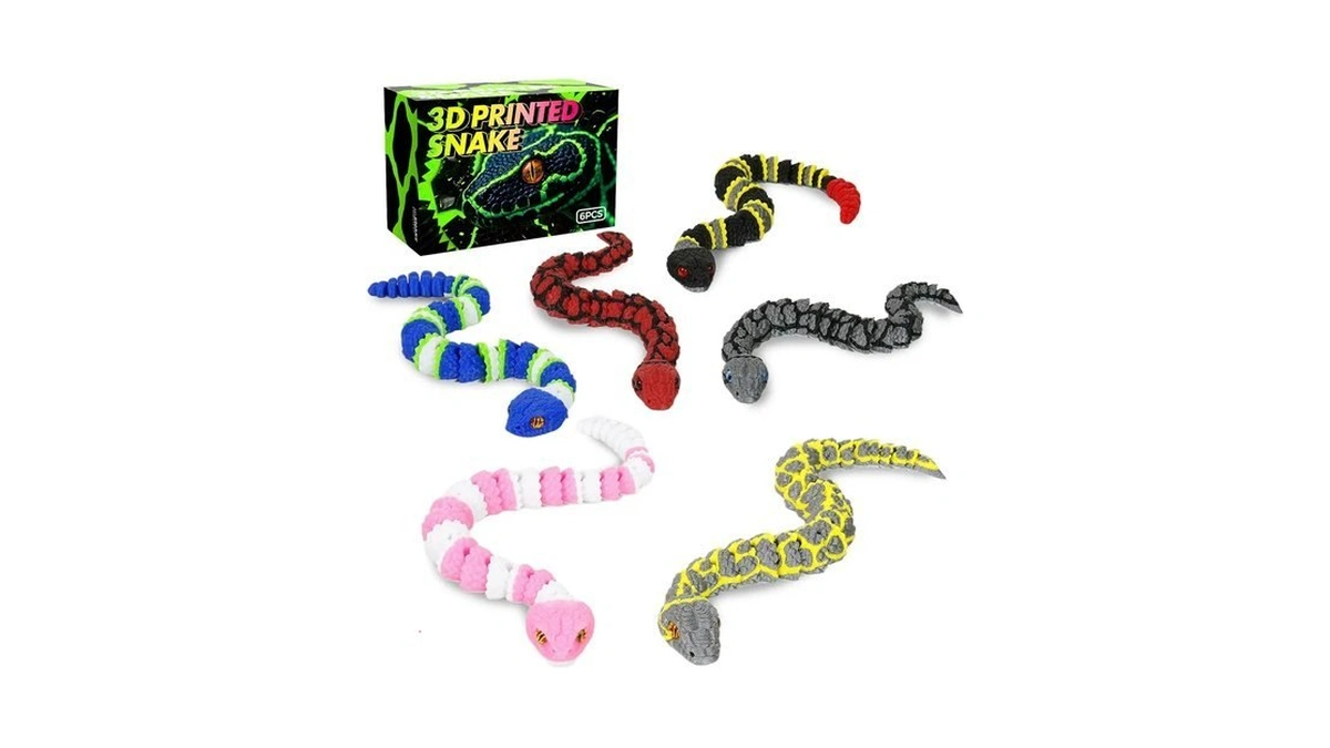 Txb3dok 3d Printed Snake Toys 6 Pack, Articulated Multicolor Fidget