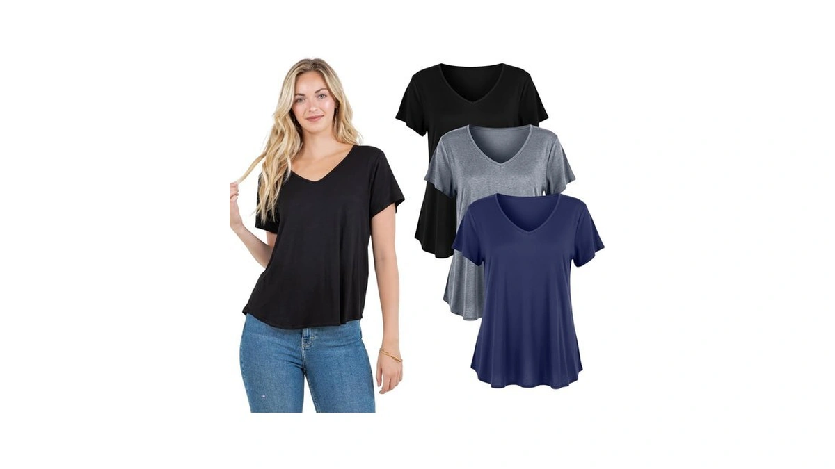 Amazon : Azules 3 Packs Womenβs V Neck Short Slee