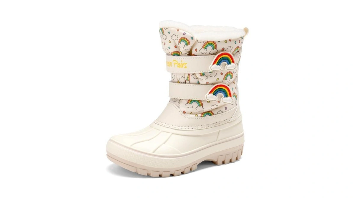 Dream Pairs Unisex Snow Waterproof Winter Boots,beige/rainbow,5 Toddler