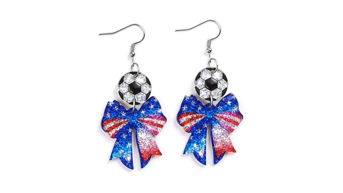 Usa Soccer Bow Earrings For Women Patriotic Football Ball Bow