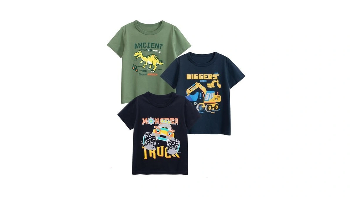 Gfqlong 3 Pack Toddler Boy Graphic Shirts, Dinosaur Short Sleeve