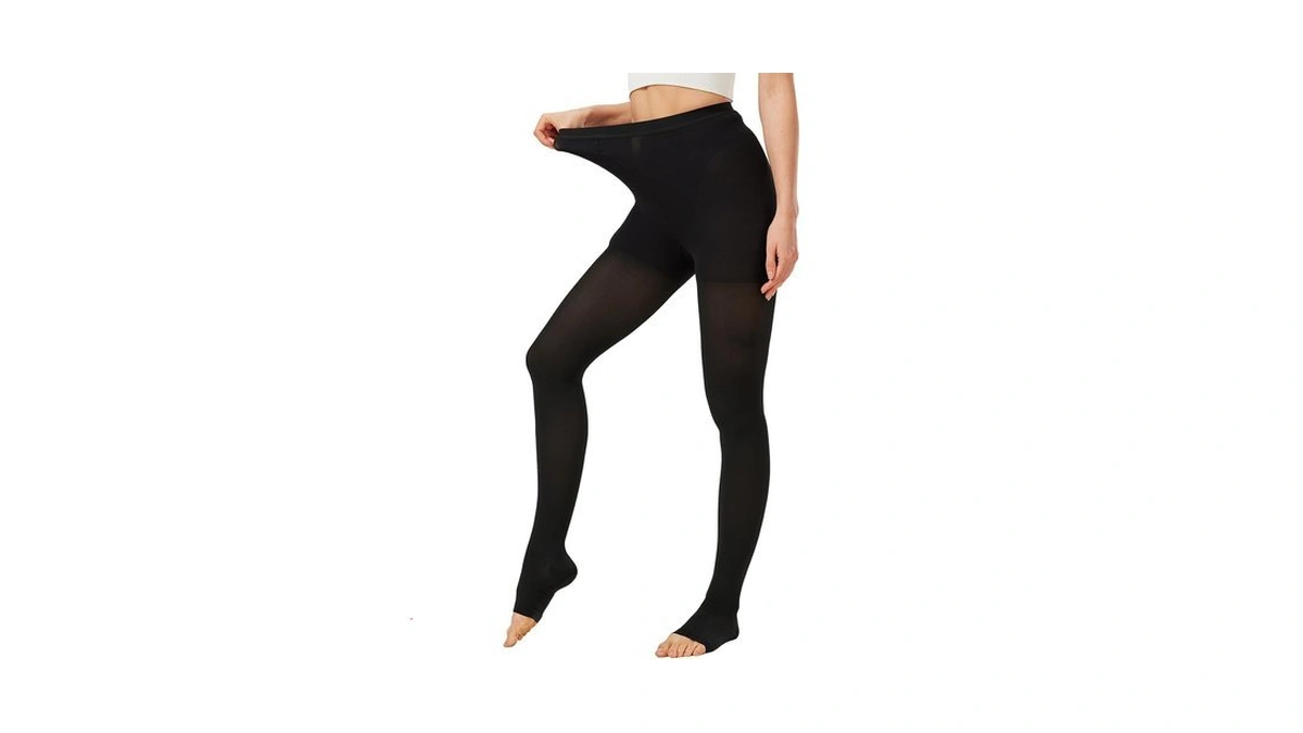 Nurcom Compression Pantyhose, Open Toe, 20-30 Mmhg, Black Xl