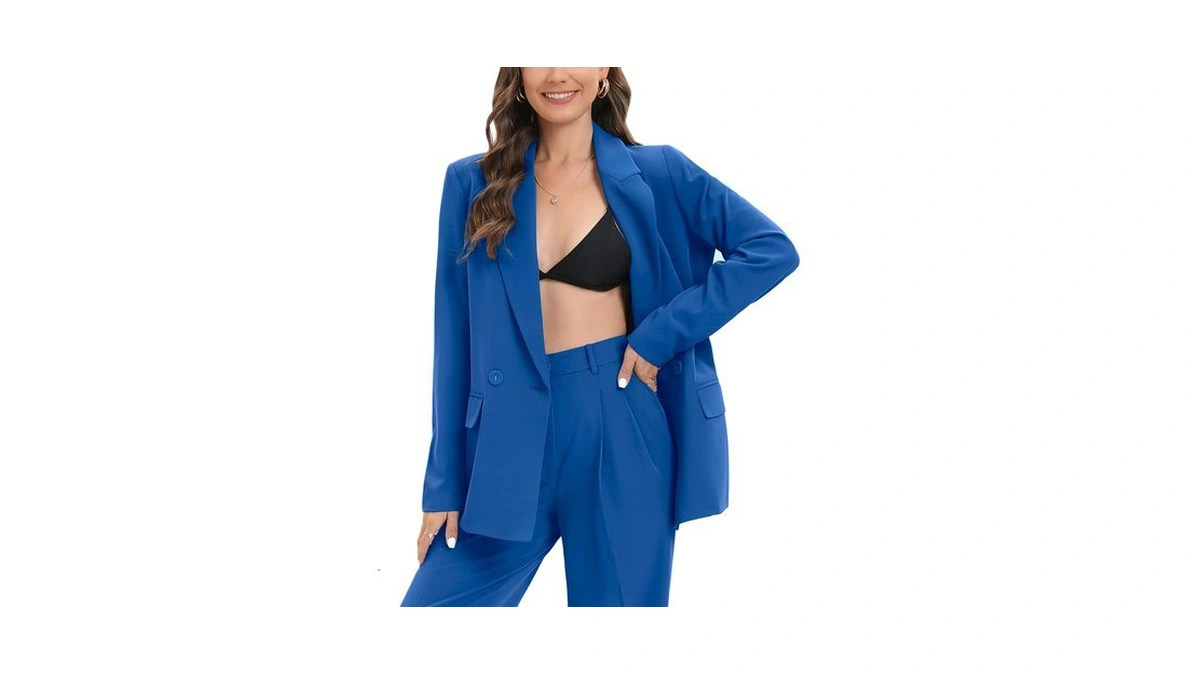 Trny Women's Oversized Double-breasted Suit Blazer Jacket Long Sleeve Casual