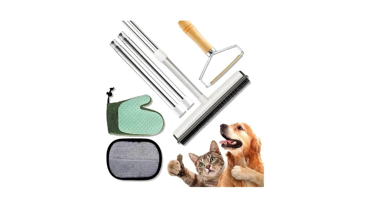 Pet Hair Carpet Rake For Dog & Cat Hair, 4-in-1