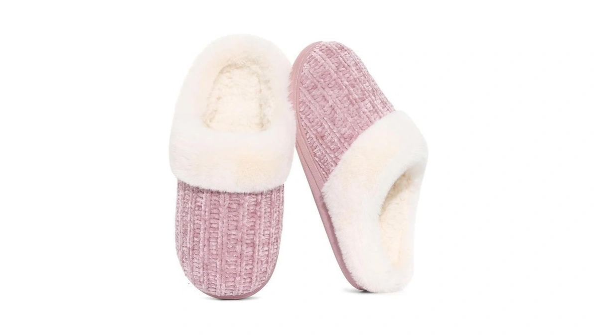 Evshine Women's Chenille Knit Fuzzy Slippers Memory Foam Warm House