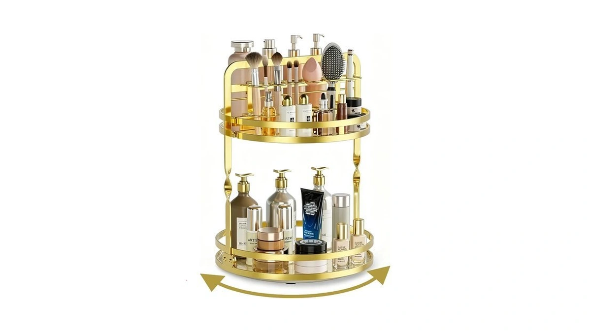 Duanfee 360°rotating Makeup Organizer, Gold Bathroom Organizer Countertop