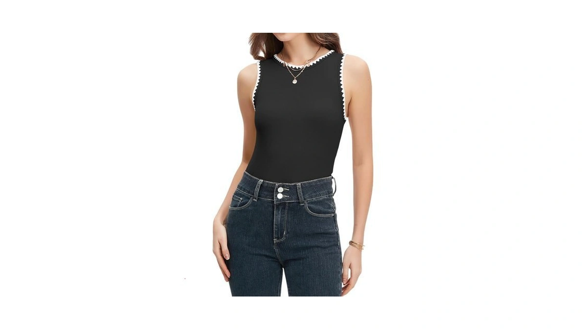 Datamount Ribbed Tank Tops For Women Color Block Slim Fit