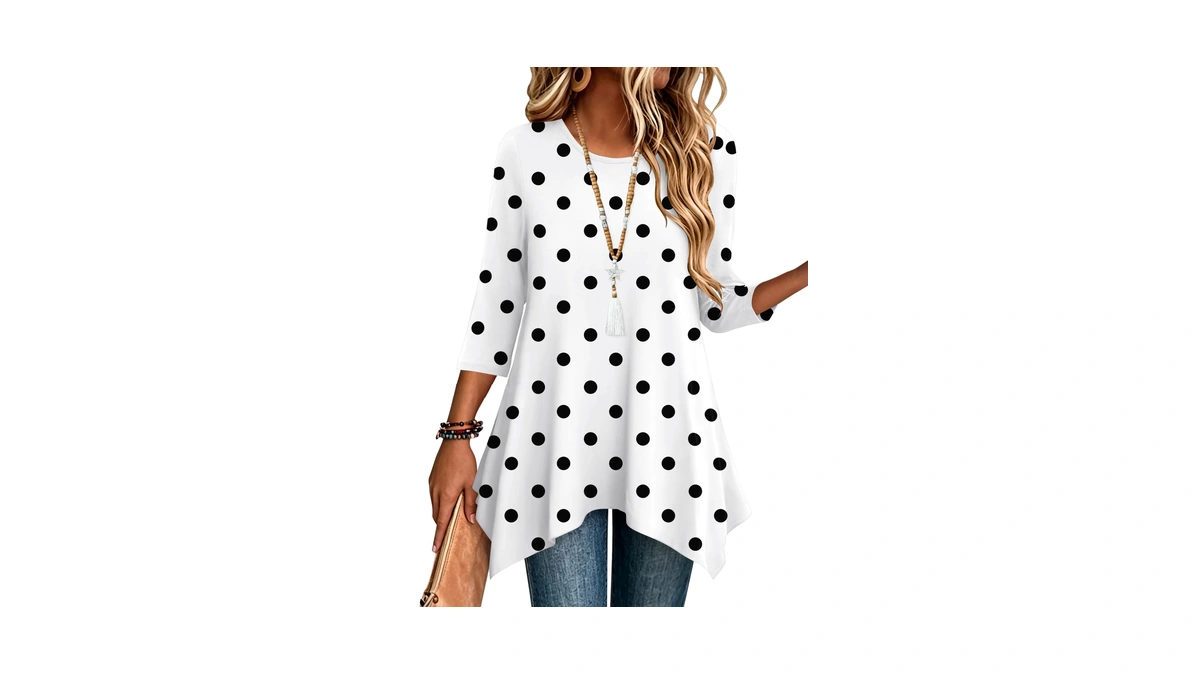 Zeagoo Tops For Women Trendy 3/4 Sleeve Polka Dot Shirts