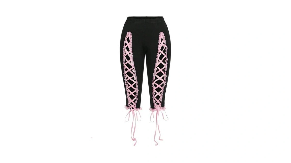 Roseseek Women's Lace Trim Tie Up Capri Pants Elastic High