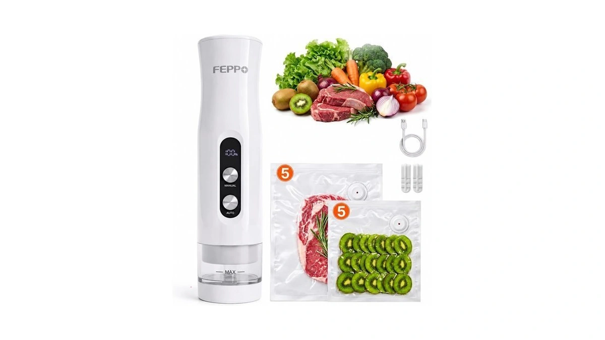 Feppo Powerful Compact Vacuum Sealer For Food With 10 Bags