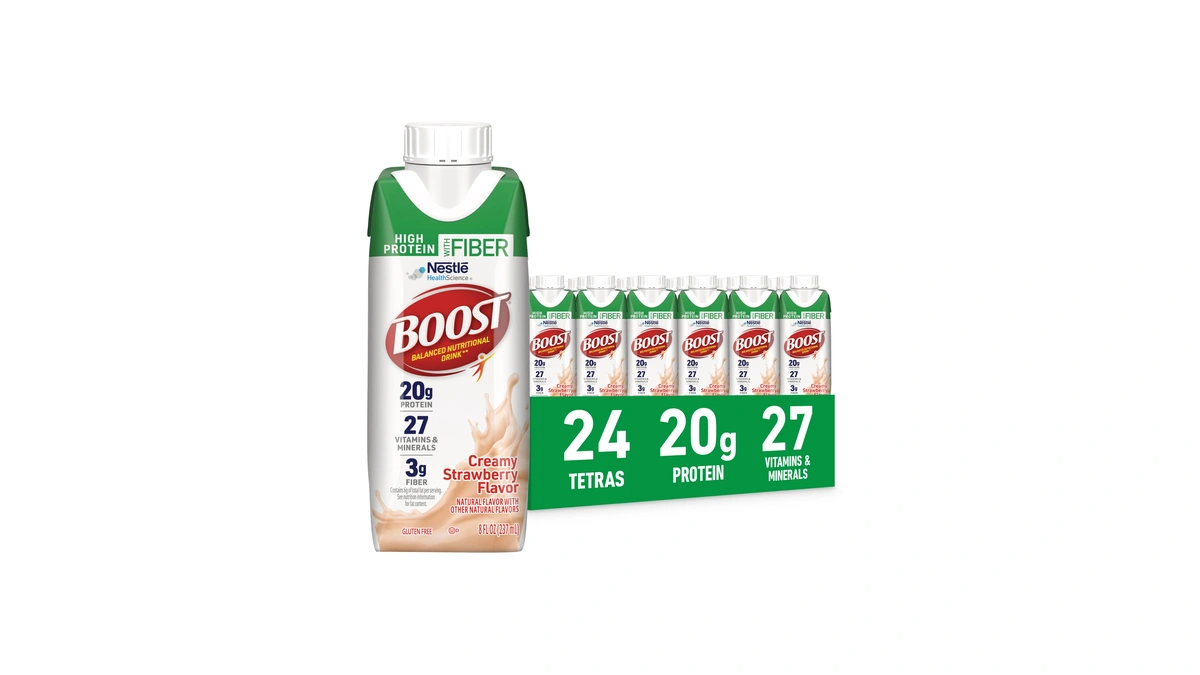 Boost High Protein With Fiber Balanced Nutritional Shake, Strawberry, 24