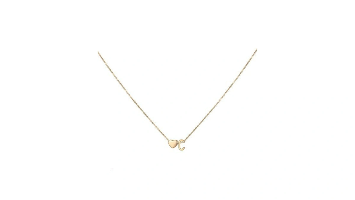 Pnny Amda Initial Heart Necklace For Women: 18k Gold Plated